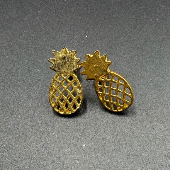 Mini Pineapple Earrings Gold Tone Studs - Picture 1 of 8